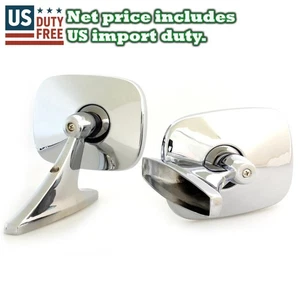 SQUARE CHROME FENDER DOOR MIRRORS PAIR NEW CLASSIC CAR 2 PIECES LH and RH SIDE - Picture 1 of 6