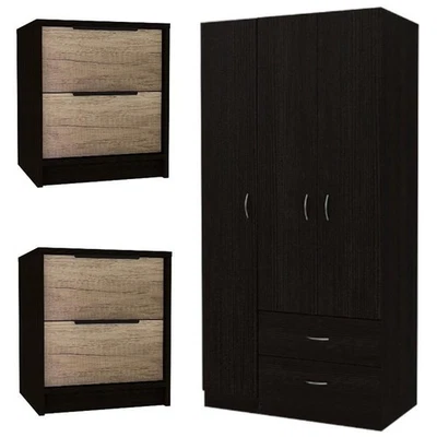 Juego de 3 piezas cuadrado para el hogar con 2 soportes de noche y armario de 3 puertas Foto 1 de 4