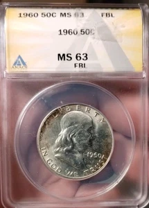 1960 FRANKLIN HALF DOLLAR ANACS MS 63 FBL - Bild 1 von 2