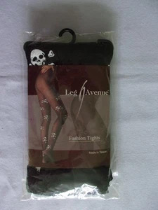 Leg Avenue modische Strumpfhose weiß Totenkopf/überkreuzte Knochen schwarz Erwachsene Einheitsgröße neu in Verpackung - Bild 1 von 2