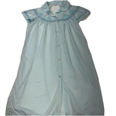 Vtg Sears Nightgown Womans 36 Blue Cotton Lace Accent Sleepwear - Image 1 of 4