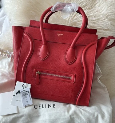 Celine Red Coquelicot Mini Luggage Drummed Leather Tote Top Handle Handbag - Image 1 of 4