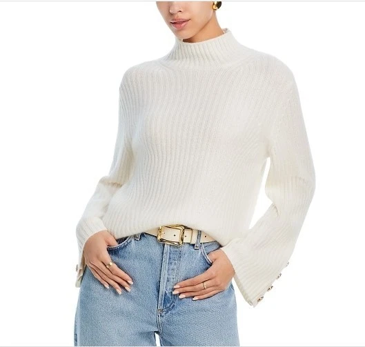 C by Bloomingdale's Cashmere Rib Knit Bell Sleeve Turtleneck Sweater MSRP $228 - Image 1 of 1