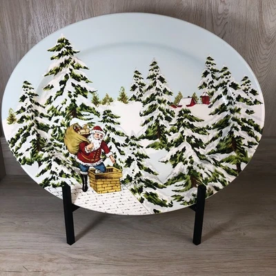 WILLIAMS SONOMA Santa On The Rooftop 17" Oval Christmas Holiday Platter w/Tag! - Image 1 of 4