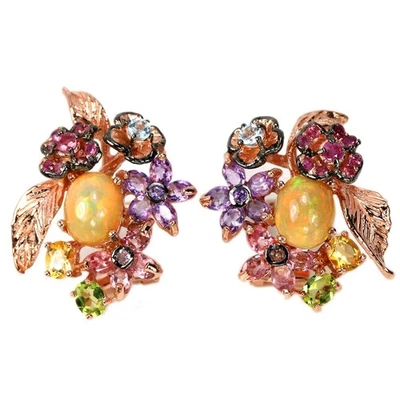 REAL OPAL AMETHYST TOURMLINE PERIDOT TOPAZ RUBY STERLING 925 SILVER EARRING - Image 1 of 4