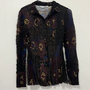 Alberto Makali Pleated Shirt Women L Button Up Long Sleeve Artsy Goth Whimsigoth - Picture 1 of 21