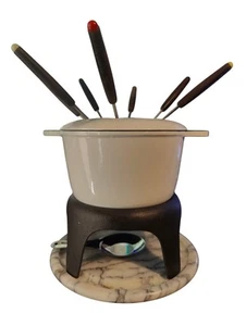 Debenhams Fonduta Ghisa Smaltata Con Base Marmo Formaggio Bianco Cioccolato - Foto 1 di 10