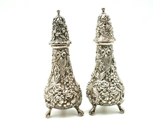 STIEFF Repousse Antik Sterlingsilber Salz & Pfefferstreuer mit Fuß 5" HOCH - Bild 1 von 12
