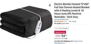 Pure Warmth Polar Fleece Electric Heated Warming Throw Blanket Grey - Picture 1 of 4