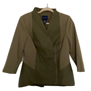 Doncaster Jacket Womens 6 Green Mixed Media Leather Trim Moto Zippered Blazer - Picture 1 of 6