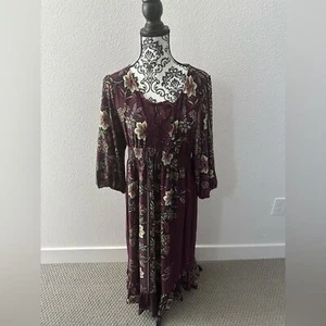 ONE WORLD Vestido Vaina Plisado Borgoña con Mangas Bishop Talla XL - Imagen 1 de 7