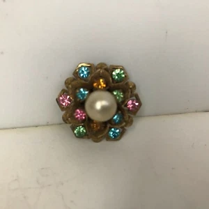 Delicate Vintage Faux Pearl and Multi-color Rhinestone pin /Brooch signed Kramer - Picture 1 of 3