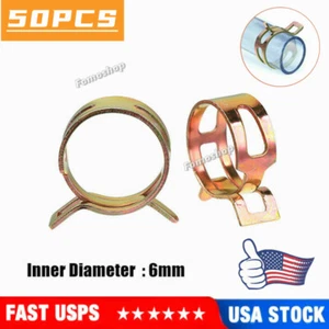 50Pcs Spring Hose Clamps Fastener Fuel Water Line Pipe Air Tube Clips 6mm 1/4" - Picture 1 of 8