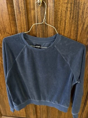Gap Blue Velour Crew Neck Pullover Sweatshirt Size Small — 第 1/4 张图片