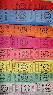 INDIANA TICKET Single Smiles Event Party Carnival Flat Raffle Tickets Assorted Colors