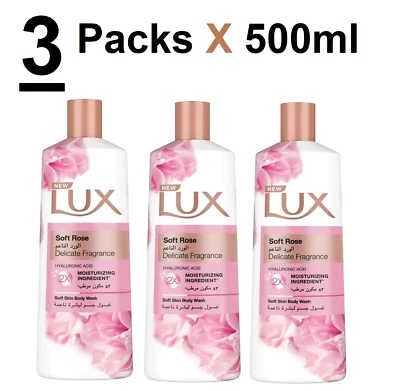 LUX Delicada FRAGANCIA Rosa Suave Baño Body Wash Gel de Ducha (Paquete de 3 x 500ml) Foto 1 de 4