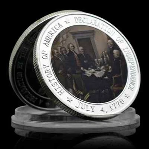 Independent Declaration Silver Coin Signed George Washington Quill History USA - Picture 1 of 22
