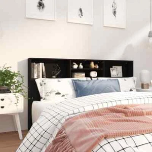 Wooden Headboard Cabinet Bed Storage Shelf Rack Head Bedhead Black Queen 180cm - Picture 1 of 7
