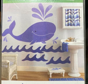 Wallies Blue Whale Wall Mural Wallpaper - Sea Life Jonah Nursery Bathroom Decor - Picture 1 of 6