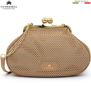 Cuoieria Fiorentina Made in Italy beige perforated leather medium clutch bag - Picture 1 of 10