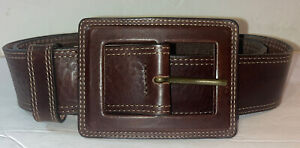 VTG BANANA REPUBLIC XS Italian Brown Leather Wide Belt Covered Buckle Oversized