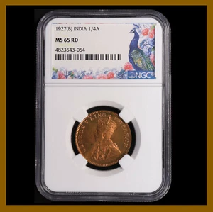 British India 1/4 Anna, 1927 (B) Bombay NGC MS 65 RD King George V - Picture 1 of 2