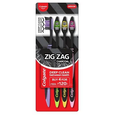 Colgate ZigZag Charcoal Toothbrush 4 Pcs Medium Bristle Adult Manual Brush - Image 1 of 4