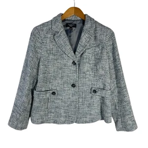 Talbots Tweed Blazer Jacket Women’s Size 14P Petite Blue Lined Classic Work - Picture 1 of 8