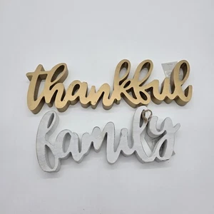 Set of 2 Wooden Word Signs “Thankful” & “Family” Rustic Farmhouse Wall Decor - Picture 1 of 5