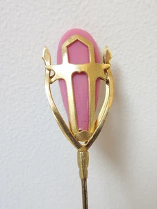 Antiguo alfiler largo lágrima de vidrio rosa - Imagen 1 de 5