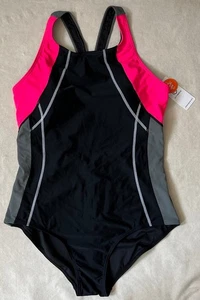Nuevo Traje de baño Attraco Sports para mujer de una pieza 50+ UPF negro gris rosa XL - Imagen 1 de 2
