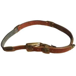 VTG Brighton Western Style Leather Belt With Gold Tone Hardware 1994 - Picture 1 of 7