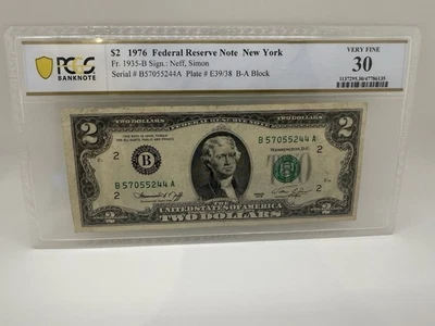 1976 Fr .1935-B, $2 Dollar Bill, New York , PCGS 30, Serial Number Has Two Pairs - Image 1 of 4