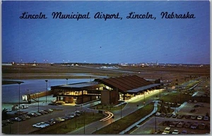 LINCOLN, Nebraska Postcard "Municipal Airport" Bird's-Eye Night View / Chrome - Picture 1 of 2