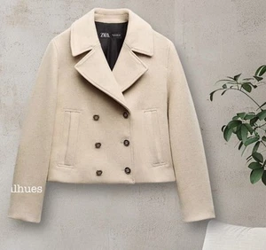 NWTZARA CROPPED WOOL BLEND DOUBLE BREASTED COAT WITH LONG SLEEVES - Picture 1 of 8