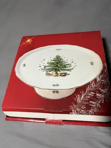 NIKKO Happy Holidays Christmas Tree 11" Pedestal Cake Plate Stand Used with box - Picture 1 of 5