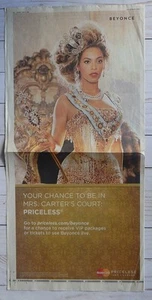 BEYONCE Concert Tour Newspaper Ad MasterCard 2013 Mrs. Carter Advertisement LA - Picture 1 of 1