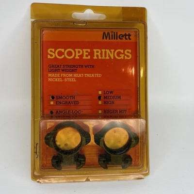 MILLETT Millet Steel Rifle Scope Rings - Smooth - Medium - Angle Loc - 1" - NEW