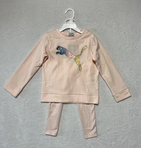 Puma Sweatshirt Leggings Set Kids Girls 5 Cloud Pink 2 Piece Outfit Pullover New - Picture 1 of 6