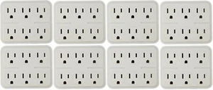 (8) Kab CT-027W 15A 125V White 6 Way Electrical Tap Outlet Plug Adapters - Picture 1 of 2