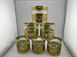 Vintage Georges Briard Set of Six Rock Glasses Green and Gold - Picture 1 of 7