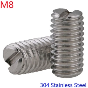 M8 304 Stainless Steel Metric Slotted Flat Point Grub Screws Setscrews Bolts - Picture 1 of 4