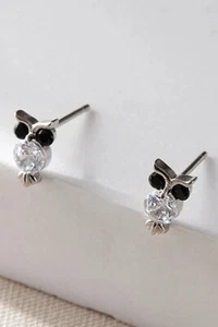 Sterling Silver CZ Owl Studs Bird Earrings Sparkly Jewellery Gift Women Girls - Picture 1 of 4