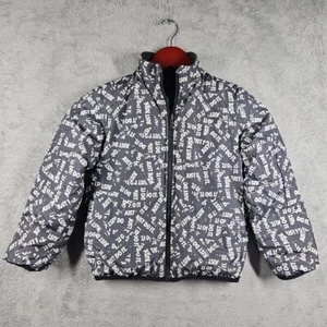 Nike Just Do It Logo Boys Gray, White Reversible Puffer Bomber Jacket Size 6 - Picture 1 of 17