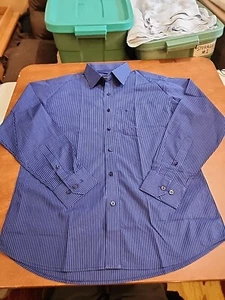 John Langford of London Men's XXL L/S Blue/Black Stripe Button Down EUC. GB31 - Picture 1 of 9
