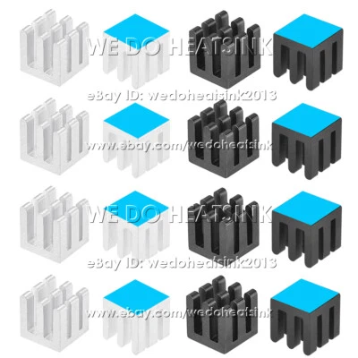 10x10x10mm Silver / Black Slotted Anodized Aluminum Heatsink With Adhesive Tapes - Image 1 of 3