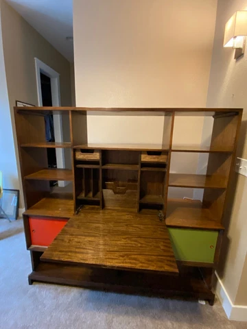 Milo Baughman for Drexel Room Separator Combined Drop Down Desk and Bookshelf Cover