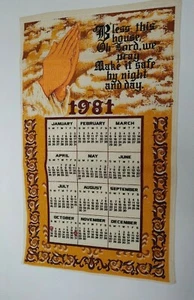 Vintage 1981 Cotton Fabric Tea Towel Wall Calendar Bless This House Lord We Pray - Picture 1 of 6
