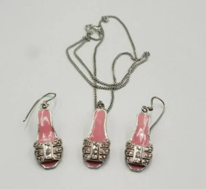 Sterling Silver Enamel & Crystal Shoe Pendant & Dangle Earrings Set - Picture 1 of 7