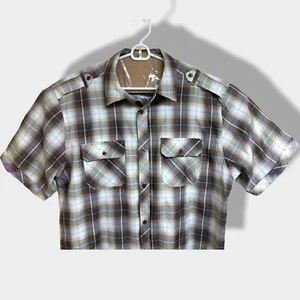 Schwarzes Lack kariertes Western Hemd Herren 3XL braun kurz Sl Sommer leicht - Bild 1 von 6
